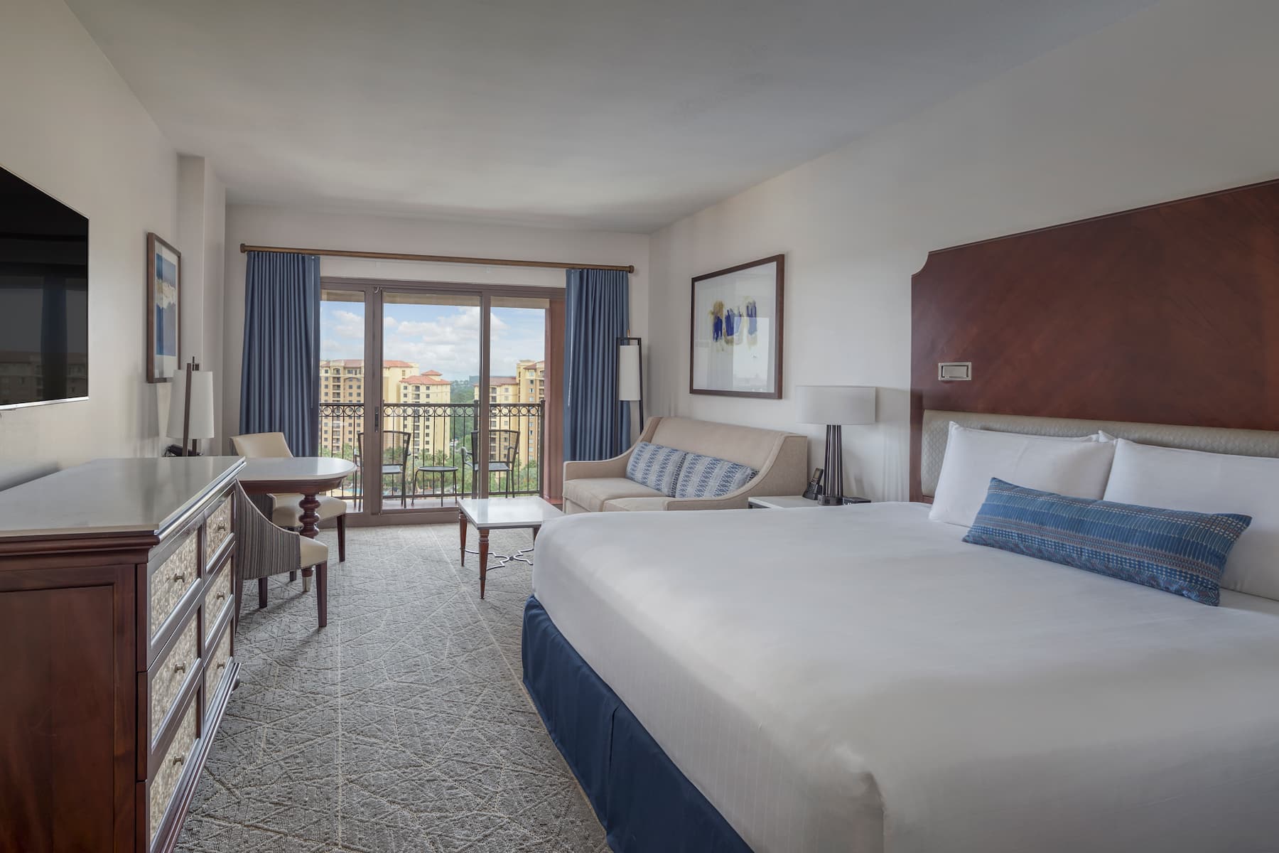 Guest room at the Wyndham Grand Orlando Resort Bonnet Creek in Orlando, Florida